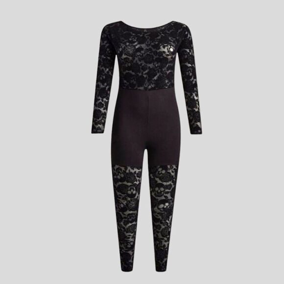 TORRID Full LengthโFlocked Lace Rose Black Skull Catsuit 2X - Picture 4 of 13
